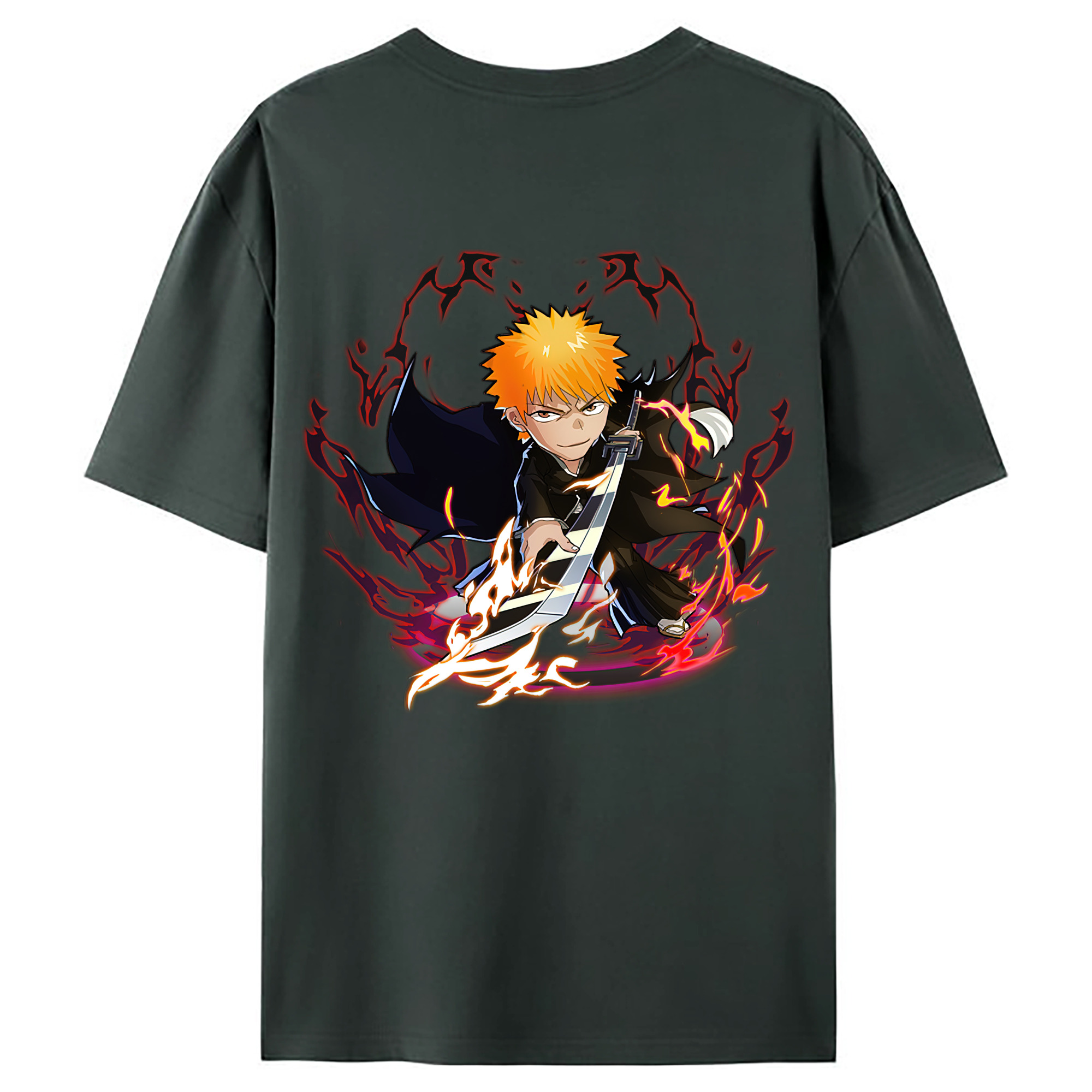 （画像用） ブリーチ 黒崎一護（くろさき いちご）BLEACH Kurosaki Ichigo 綿100％ メンズ半袖Tシャツ（バックプリント） 通気性